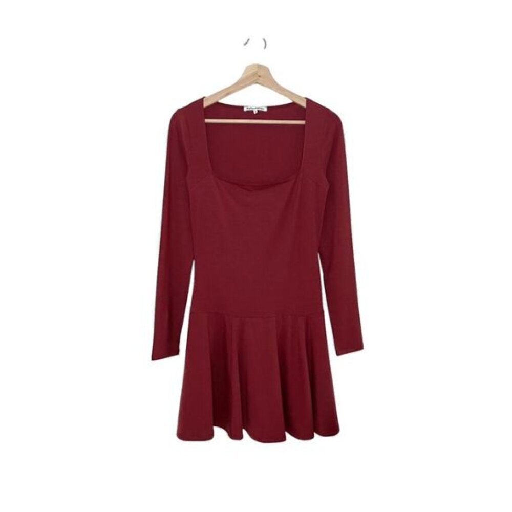 New Reformation Coen Jersey Knit Long Sleeve Square Neck Mini Dress Chianti